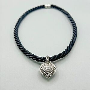 Judith Ripka Sterling Silver Heart Charm w/CZ Cluster & rope design on 16" cord